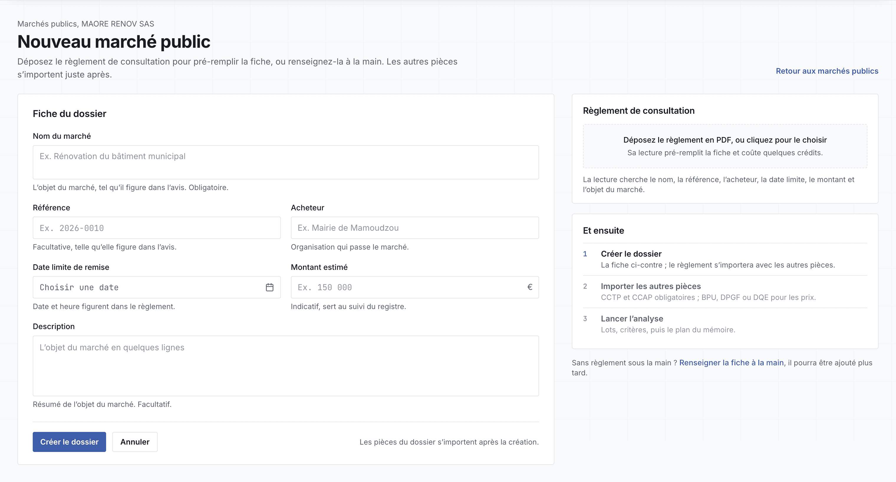 Le formulaire de création