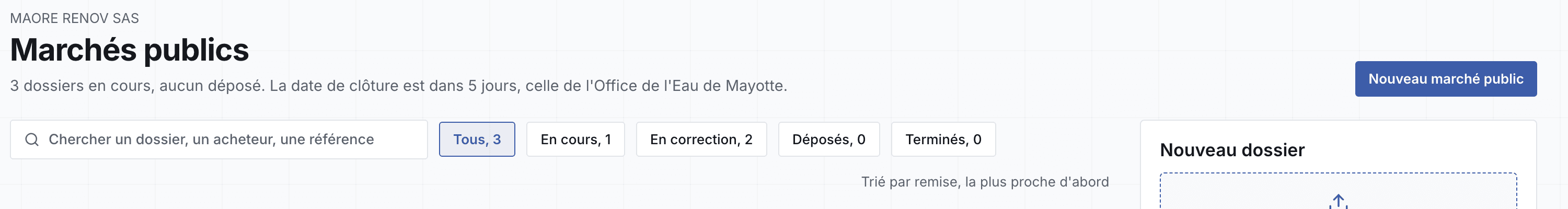 En-tête de la liste : résumé, recherche, filtres