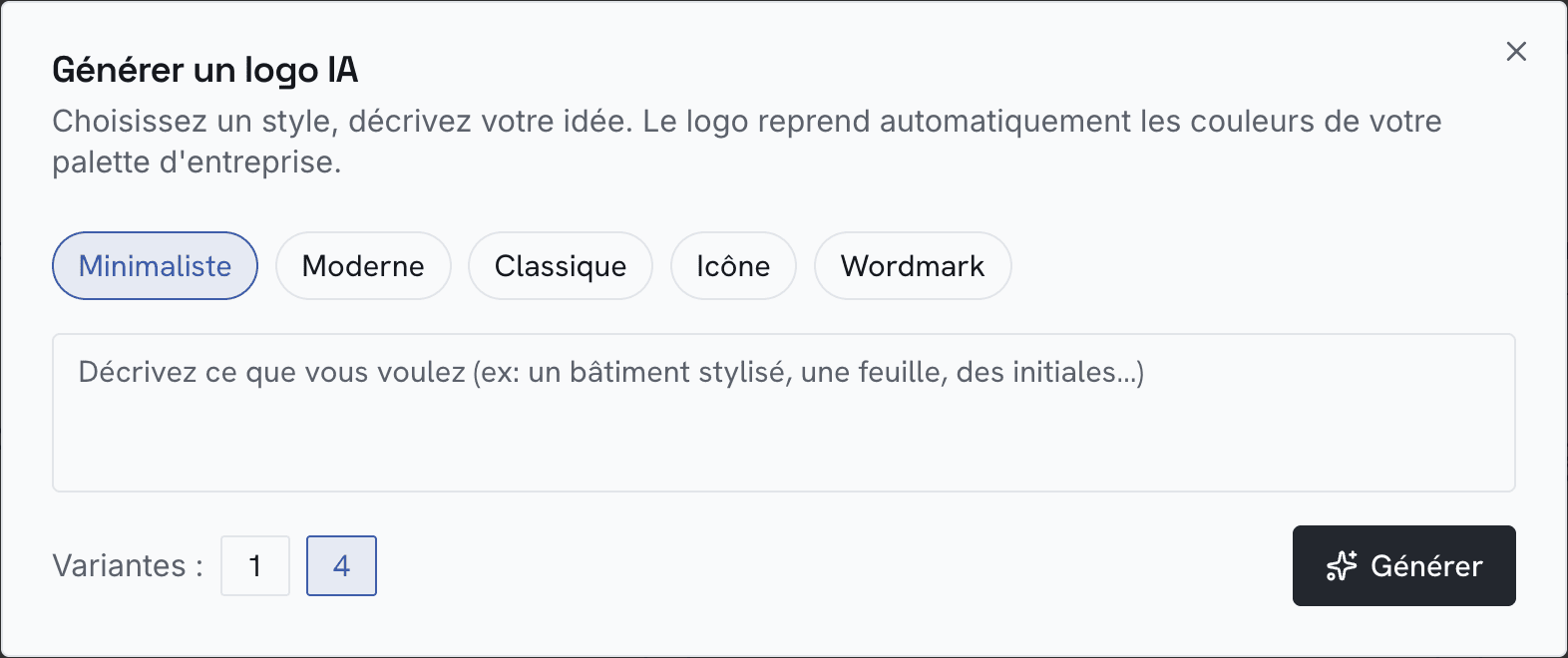 Générer un logo : style, description et nombre de propositions