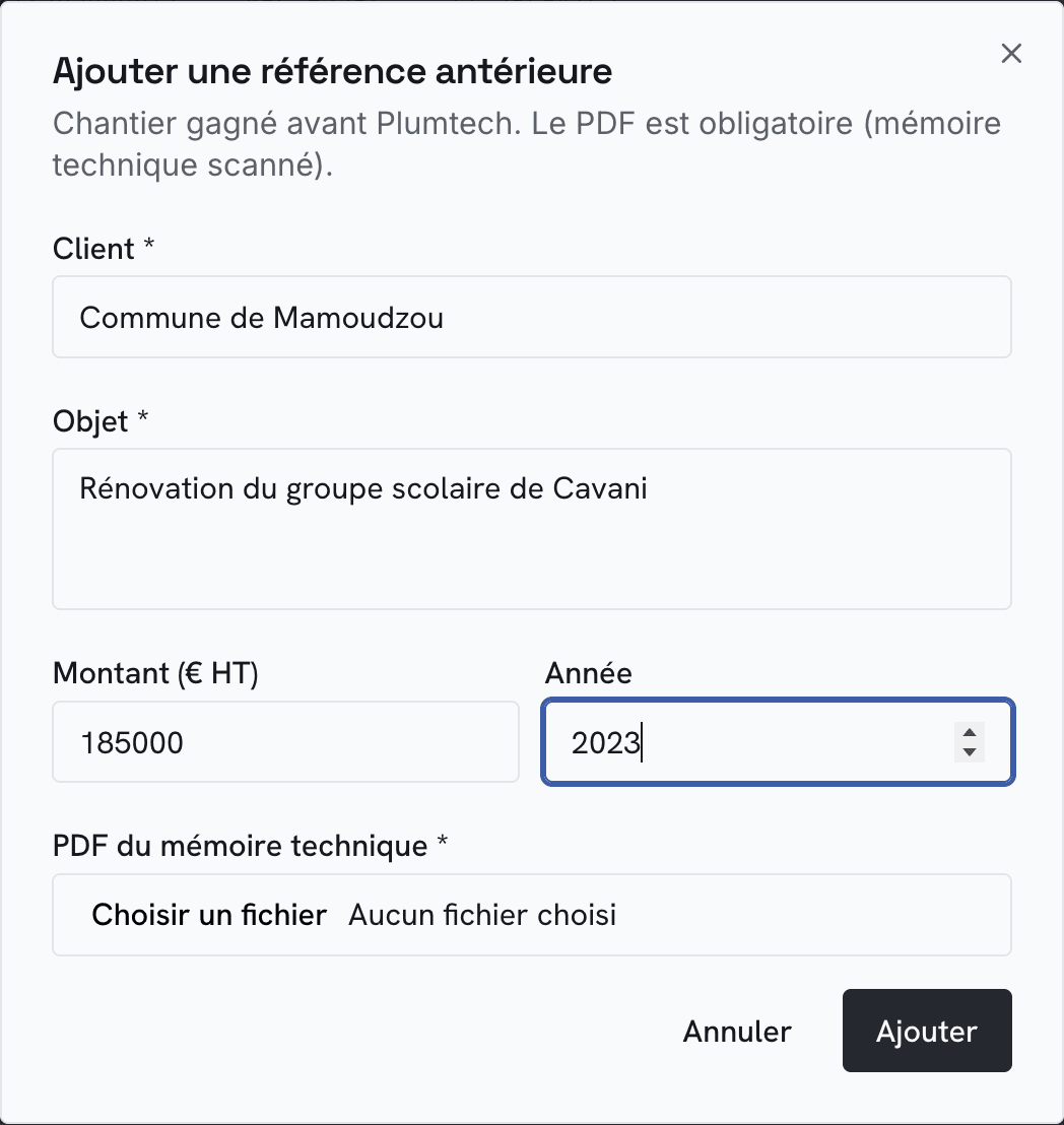 Ajout d'une référence antérieure