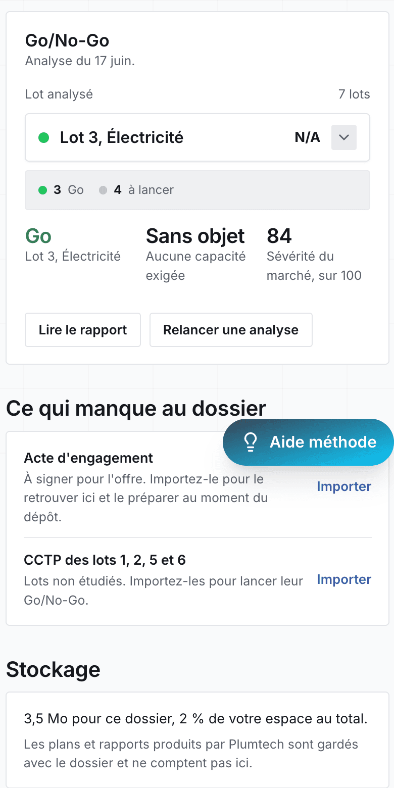 Go/No-Go, ce qui manque au dossier, stockage