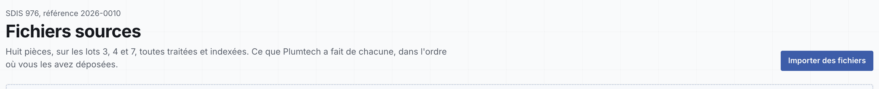 En-tête de l'étape Fichiers sources
