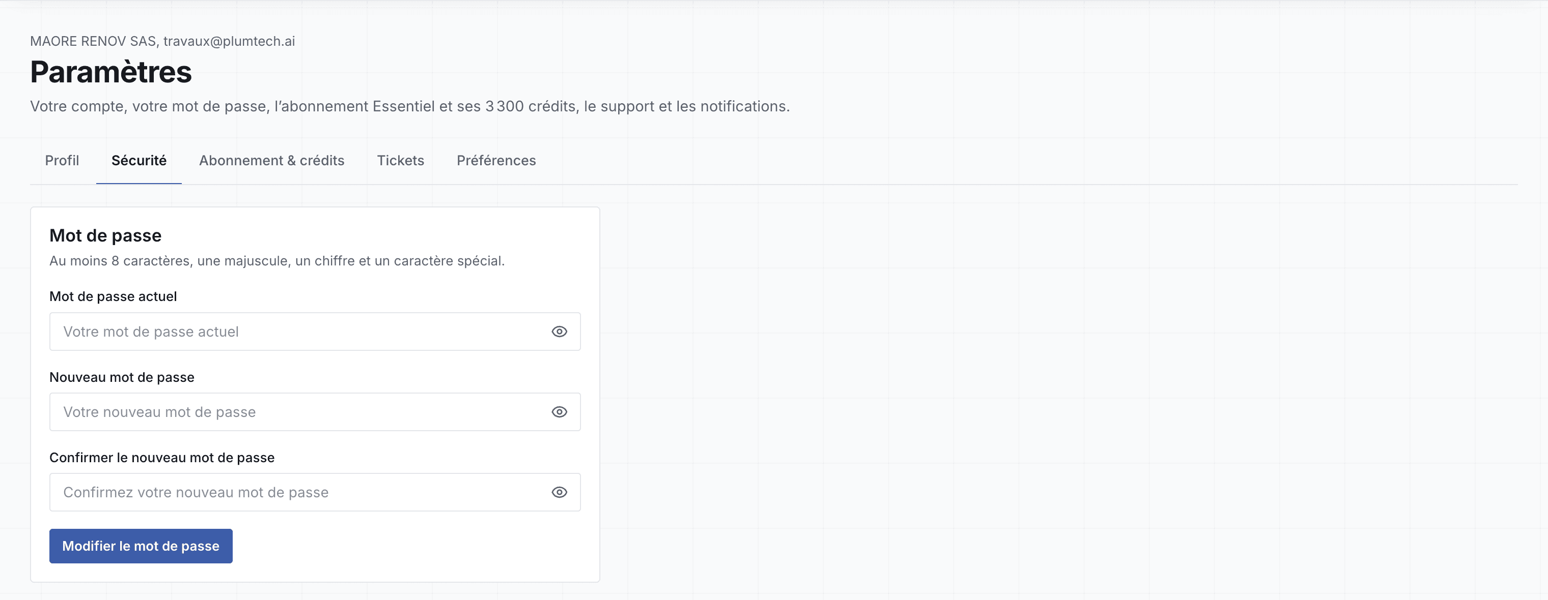 Modification du mot de passe