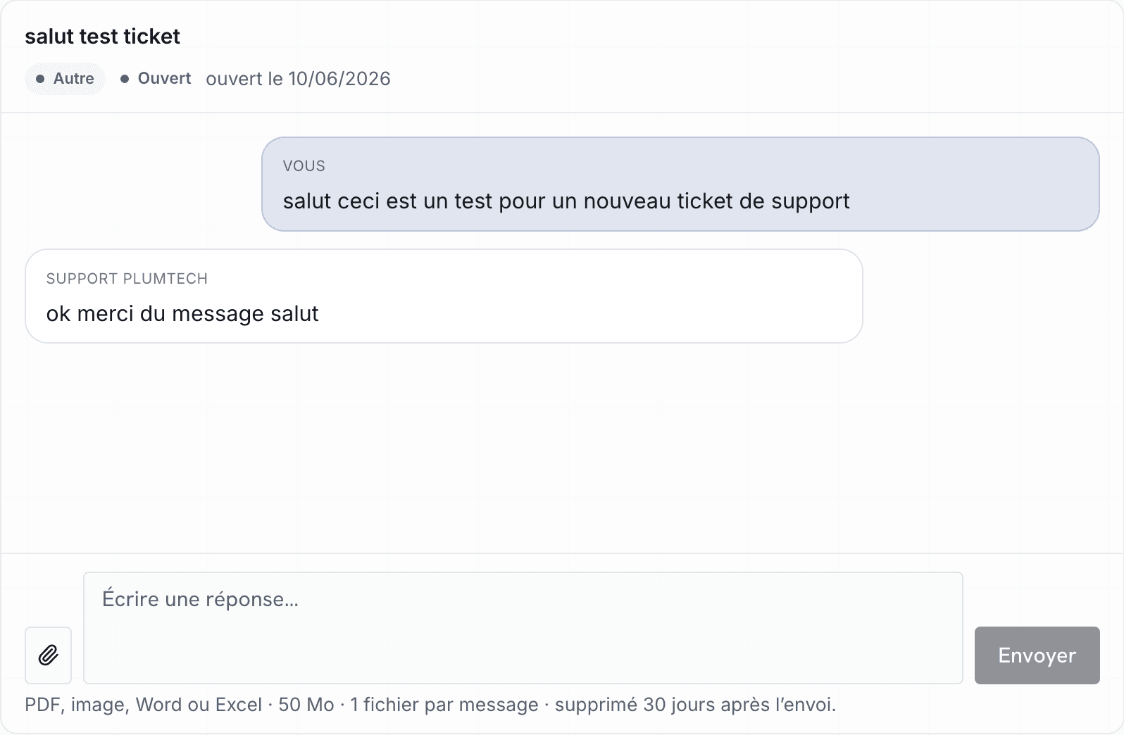 Le fil de discussion d'un ticket