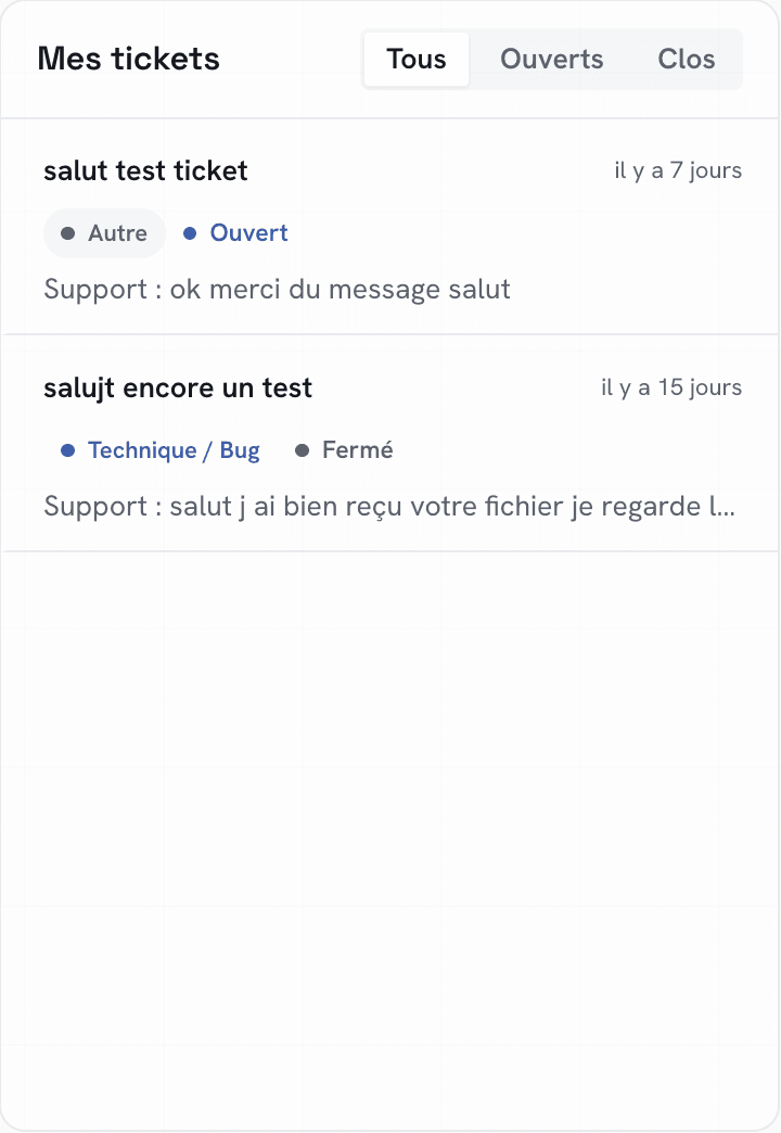 Liste des tickets et filtres