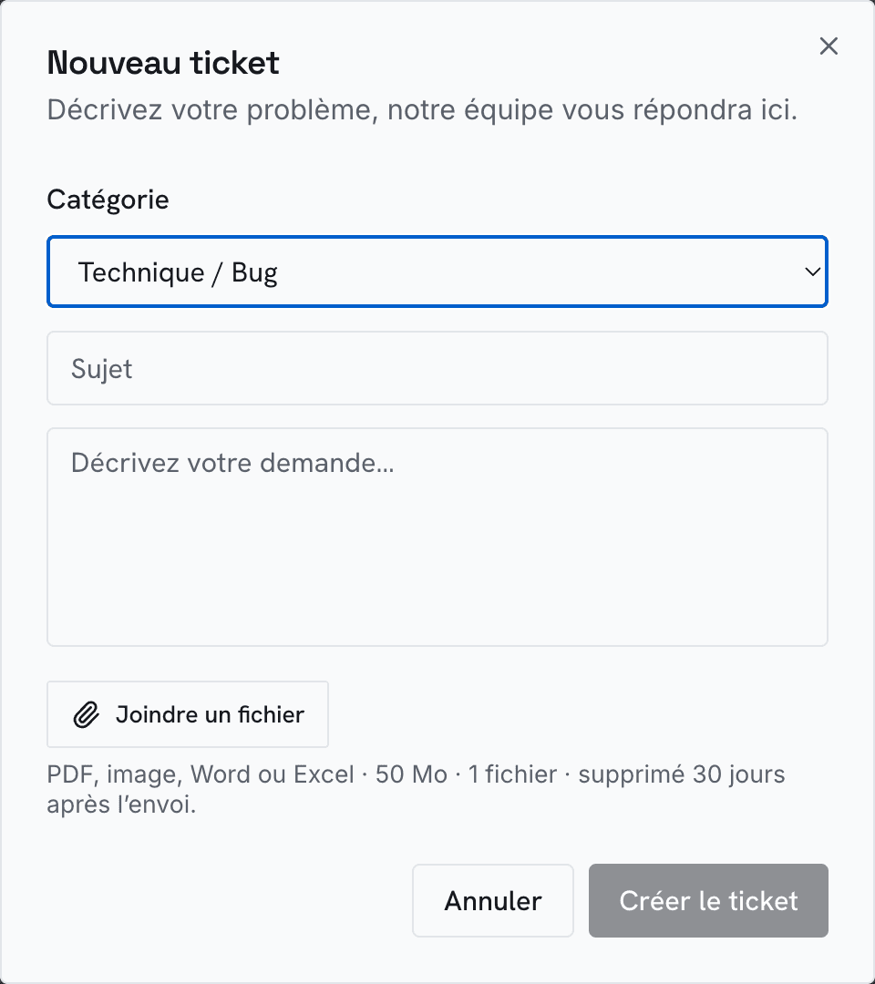 Création d'un ticket