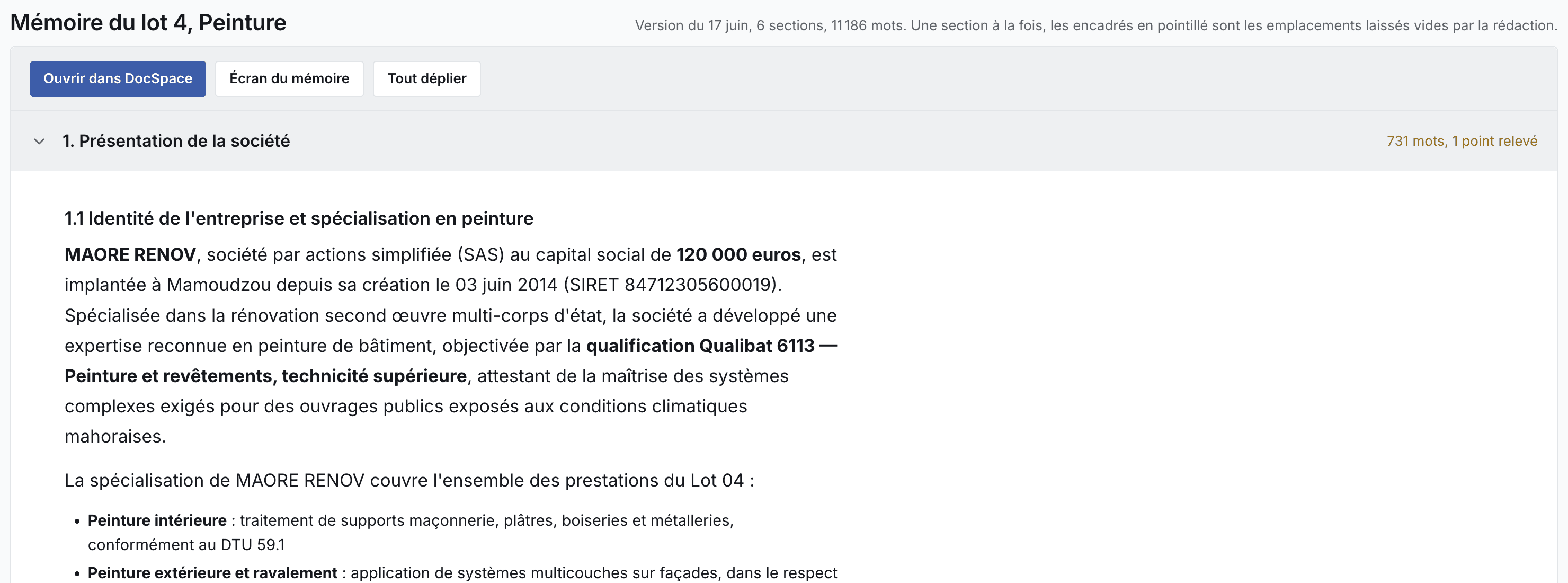 Le mémoire lu section par section